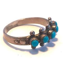 Sterling Silver 925 Ring with 5 Blue Semi-Precious Stones Across the Front Size 9 | 3.07 grams