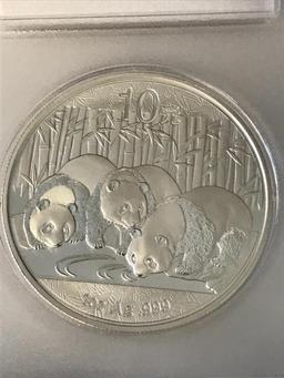 2013 China S10Y Panda 1oz .999 Silver Coin WCG MS70