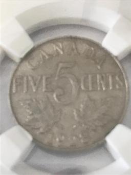 1928 Canada Five Cent Coin Graded SGC MS-60