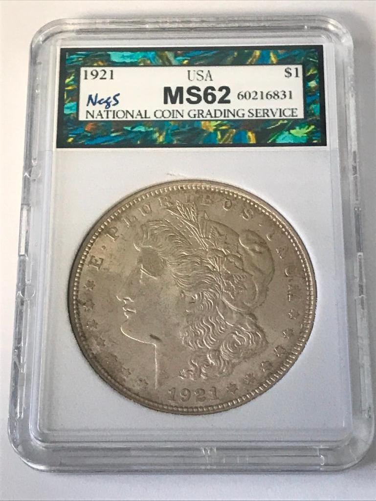 1921 Morgan Silver Dollar $1 Coin MGC MS62