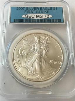 2007 American Eagle Silver Coin 1 oz 999 Fine Silver $1 Coin First Strike GEC MS70