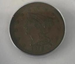 1855 US Braided Hair Half Cent ANACS AU58 Details