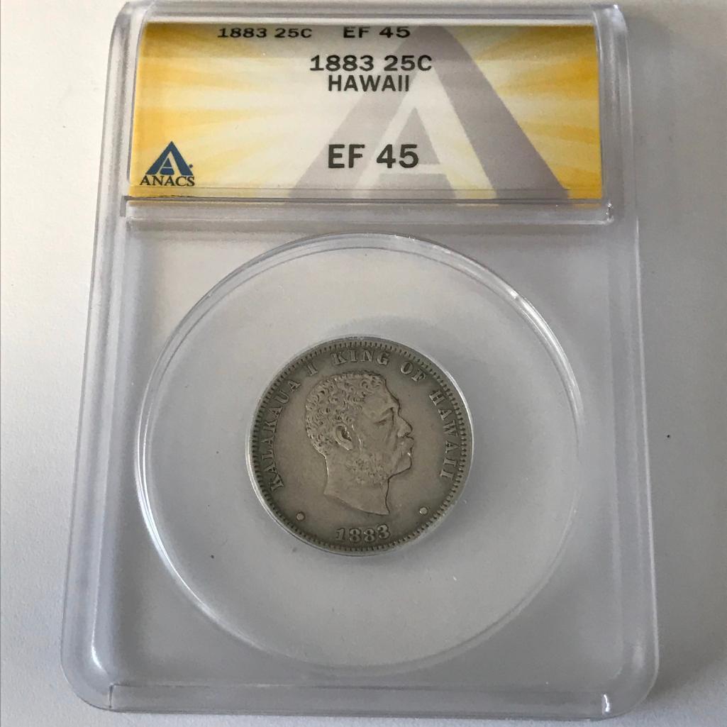 1883 Hawaii Quarter 25 Cent ANACS EF45