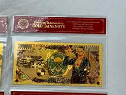 Lot of 4 NIPPON GINKO 24K GOLD Plated Foil Novelty Bill Gold Banknotes