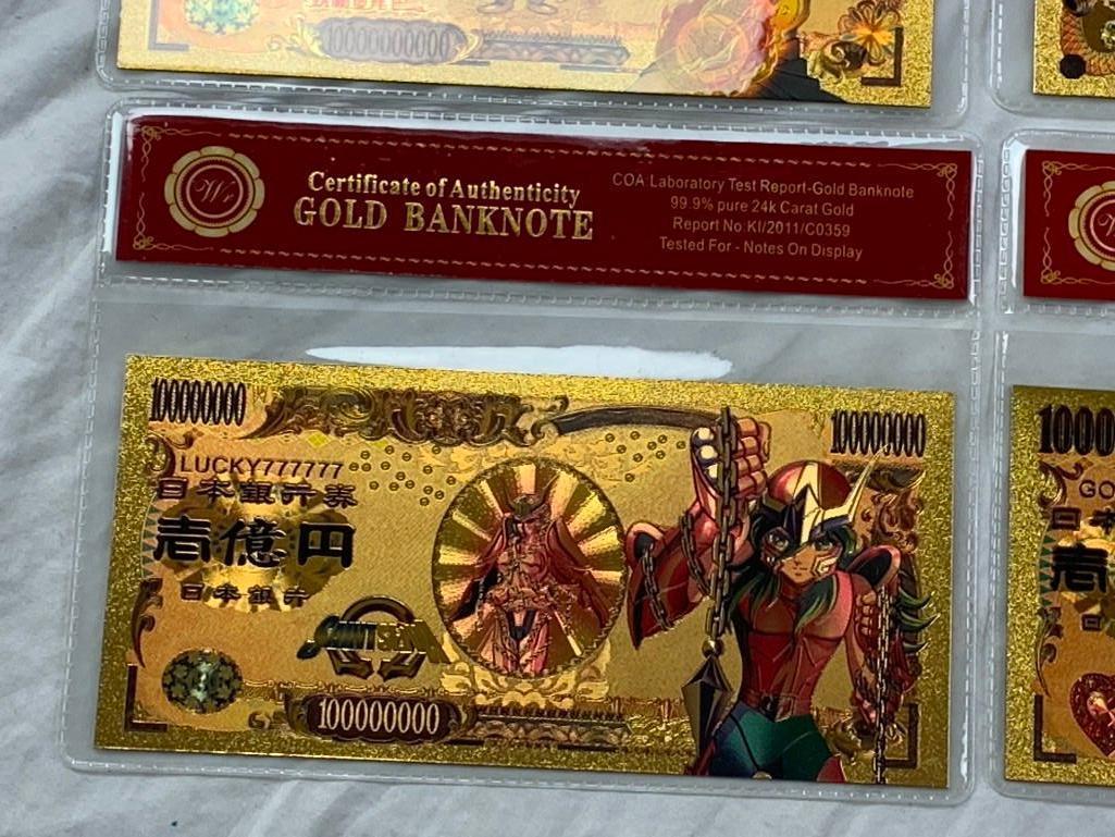 Lot of 4 NIPPON GINKO 24K GOLD Plated Foil Novelty Bill Gold Banknotes