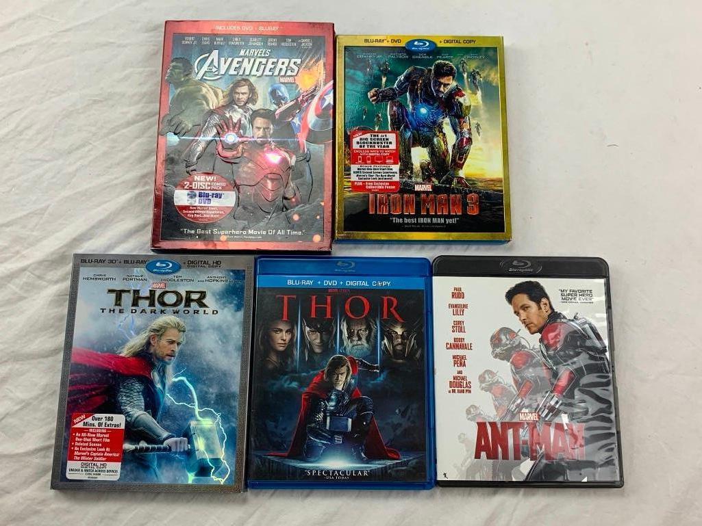 Lot of 5 Marvel BLU-RAY Movies- Thor, Ant-Man, Iron Man and The Avengers