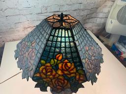 Vintage Metal and Stained Glass Table Lamp