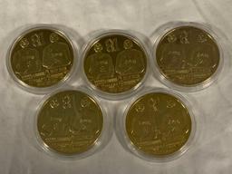 Set of 5 KOBE BRYANT Lakers Basketball Limited Edition Tokens Coins