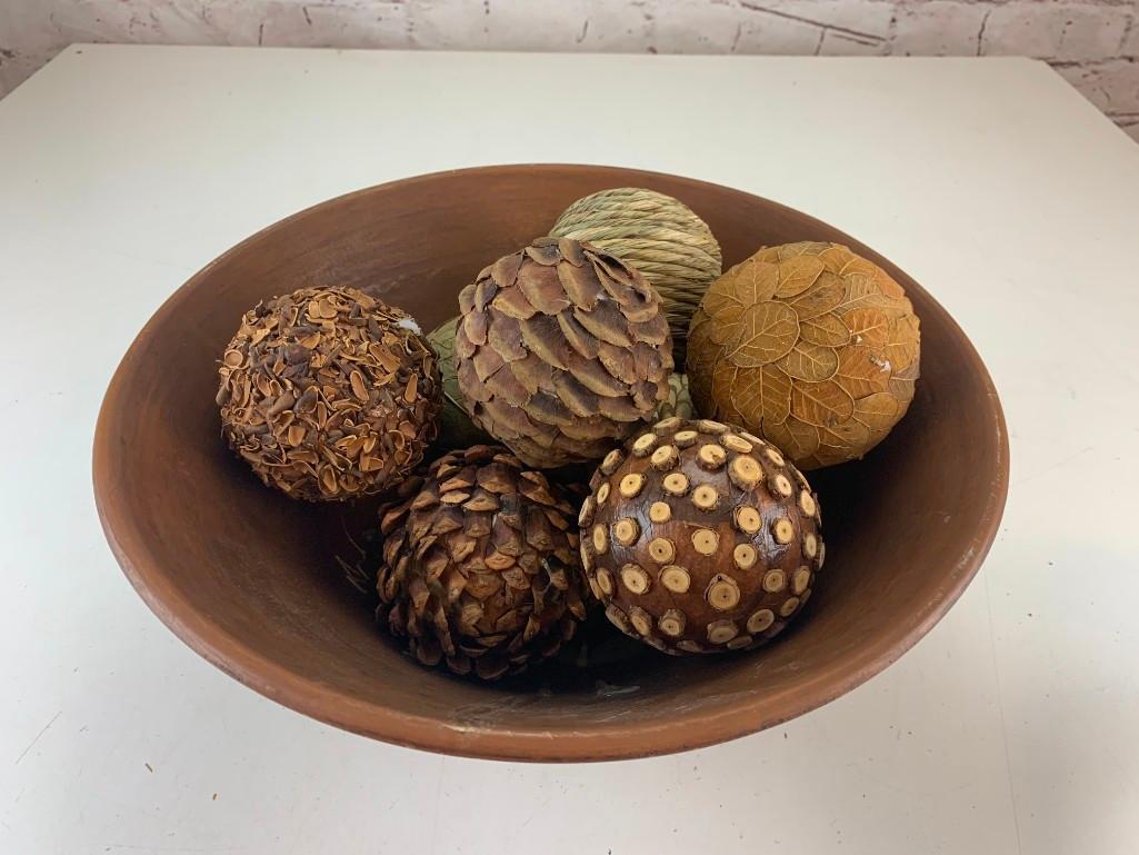 Southwestern Ceramic Bowl with 8 orbs decorative balls