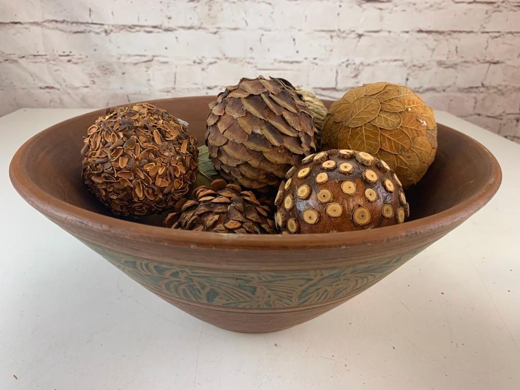 Southwestern Ceramic Bowl with 8 orbs decorative balls