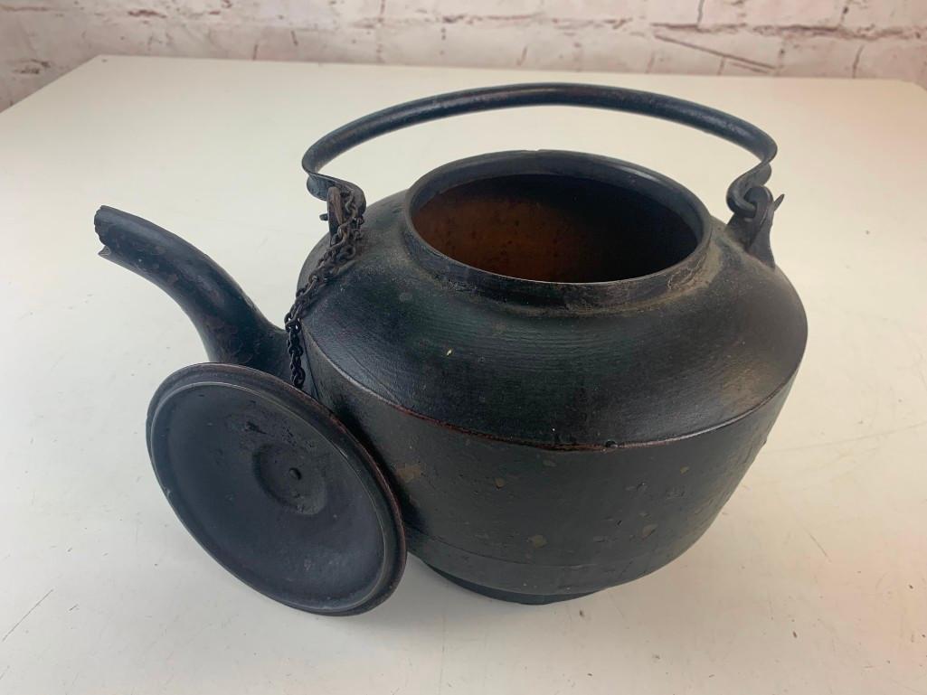 Antique Primitive Cast Iron Fireplace Kettle Tea Coffee Pot 1800's