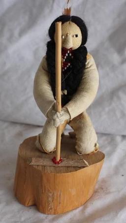 Old Vintage Navajo Figure Making a Fire. Signed