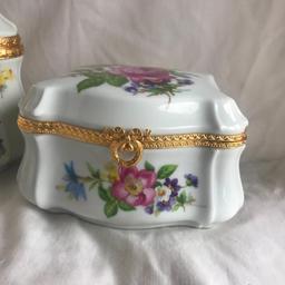 Set of 2 LIMOGES FRENCH Matching Hand-Painted Ornate Jewelry Boxes with Gold-Toned Edges