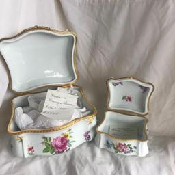 Set of 2 LIMOGES FRENCH Matching Hand-Painted Ornate Jewelry Boxes with Gold-Toned Edges