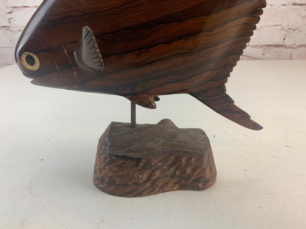 Hand Craved Wood FISH Figure Display