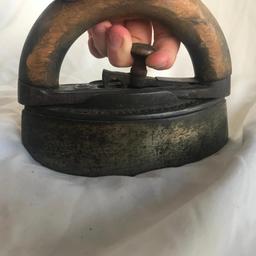Vintage Cast Iron Laundry Iron with Detachable Wooden Handle