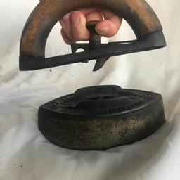 Vintage Cast Iron Laundry Iron with Detachable Wooden Handle