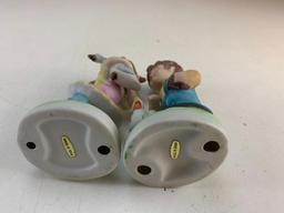 Lot of 2 Vintage Children Farmers Ceramic Figures with Chicken and Goose