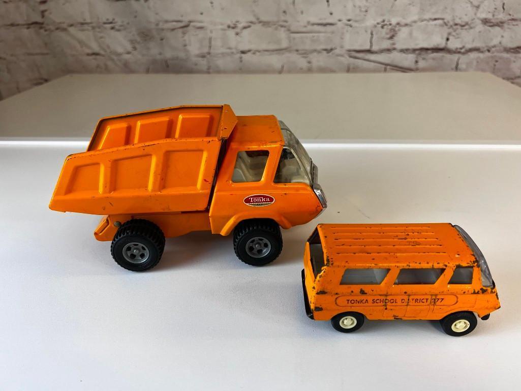 Lot of 2 Vintage TONKA Diecast- Dump Truck and School Bus