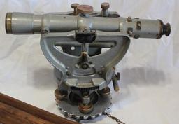 Antique Keuffel & Esser K-E Transit and Wood Tripod With Wood Box For Transit