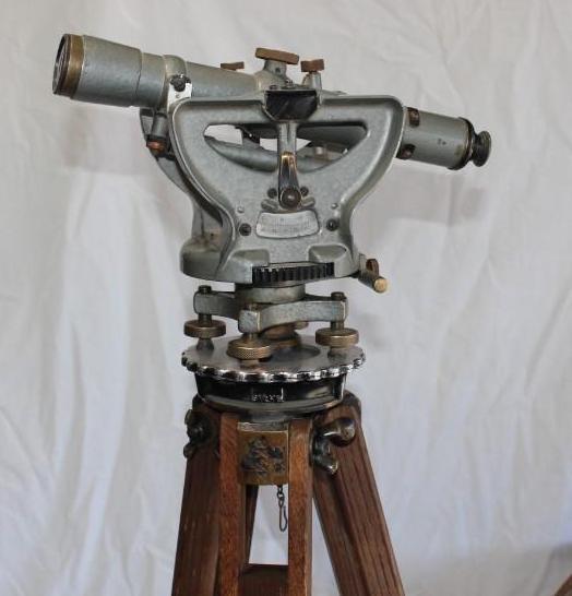 Antique Keuffel & Esser K-E Transit and Wood Tripod With Wood Box For Transit