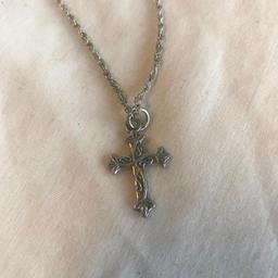 Silver-Toned Anklet/Bracelet with Religious Cross Pendant Charm