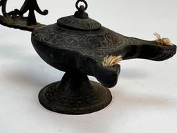 Vintage Cast Iron Oil Lamp Handheld