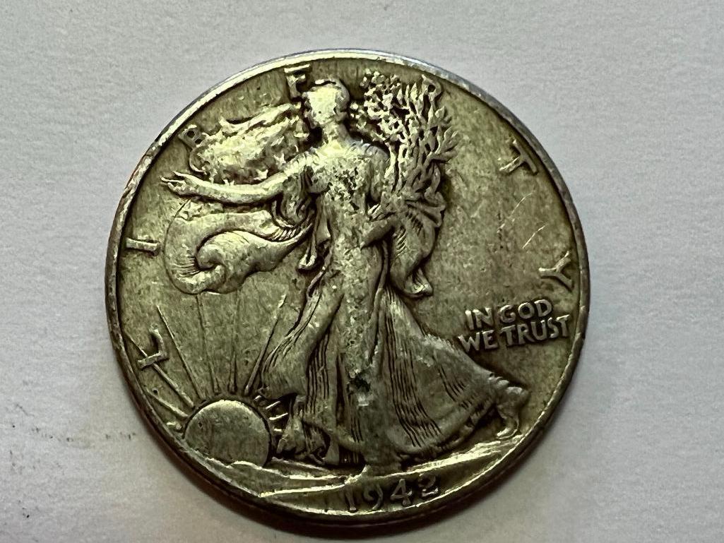 1942 US Walking Liberty Half Dollar 50 Cent Coin 90% Silver