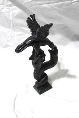 Black Stone Eagle and Snake and Lion Sculpture 8"
