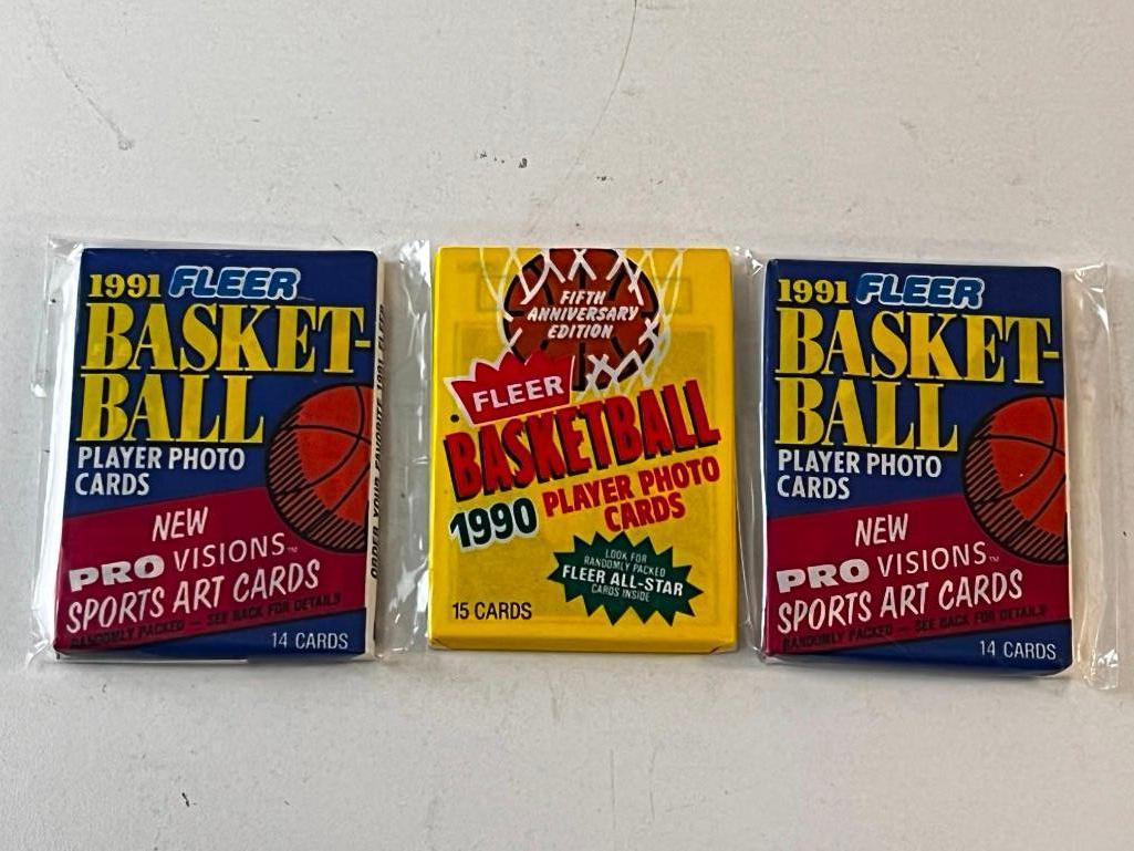 1990 Fleer Basketball and 1991 Fleer Unopen SEALED WAX PACK Lot of 3