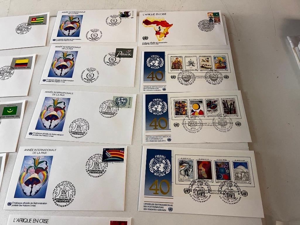 Lot of 28 United Nations Postal Administration 1st Covers envelopes and Stamps 1986