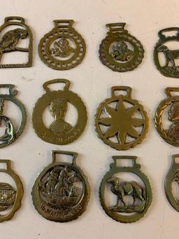 Brass horse medallions - lot of 18 Different ones