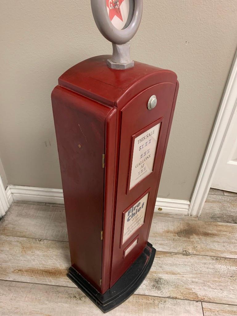 Gasoline Home Decor Gas Pump Wood Cabinet Display with working Clock Great for a Man Cave