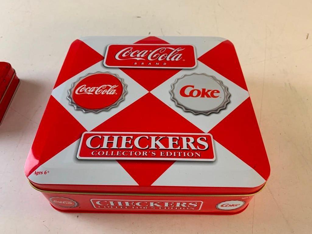 Coca-Cola Checkers and playing Cards all in tins NEW