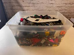 Large Bin full of LEGO Building Parts and Pieces with figures and other misc items