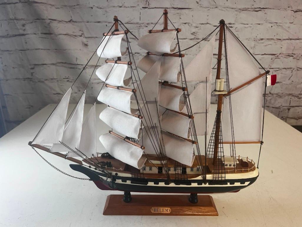 BELEM 17" Tall Wood Ship Nautical Sail Boat Yacht Mantel Display Home Decor