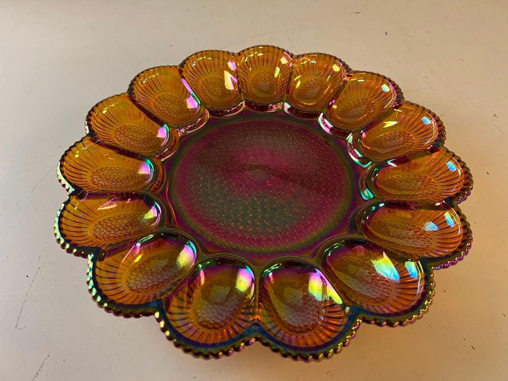 Vintage Carnival Glass Glass Deviled Egg Plate