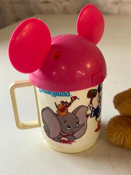 Vintage Walt Disney Winnie The Pooh and Dumbo Plush plus a Disneyland Cup with lid