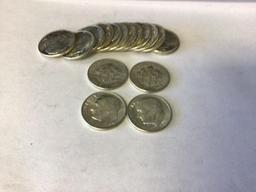 Lot of 17 Uncirculated 1949 P Roosevelt Dimes, 90% Silver