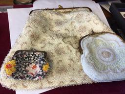 Beaded Hand Bag along with two beaded coin purses