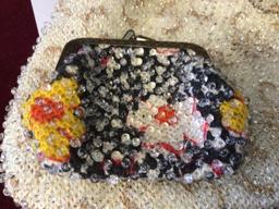 Beaded Hand Bag along with two beaded coin purses