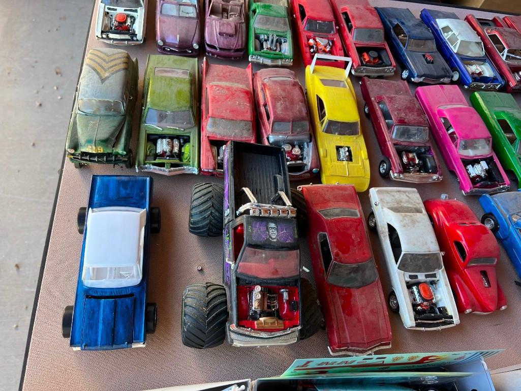 Lot of Vintage built Models Cars sold as large lot with loose pieces- Great for a man Cave