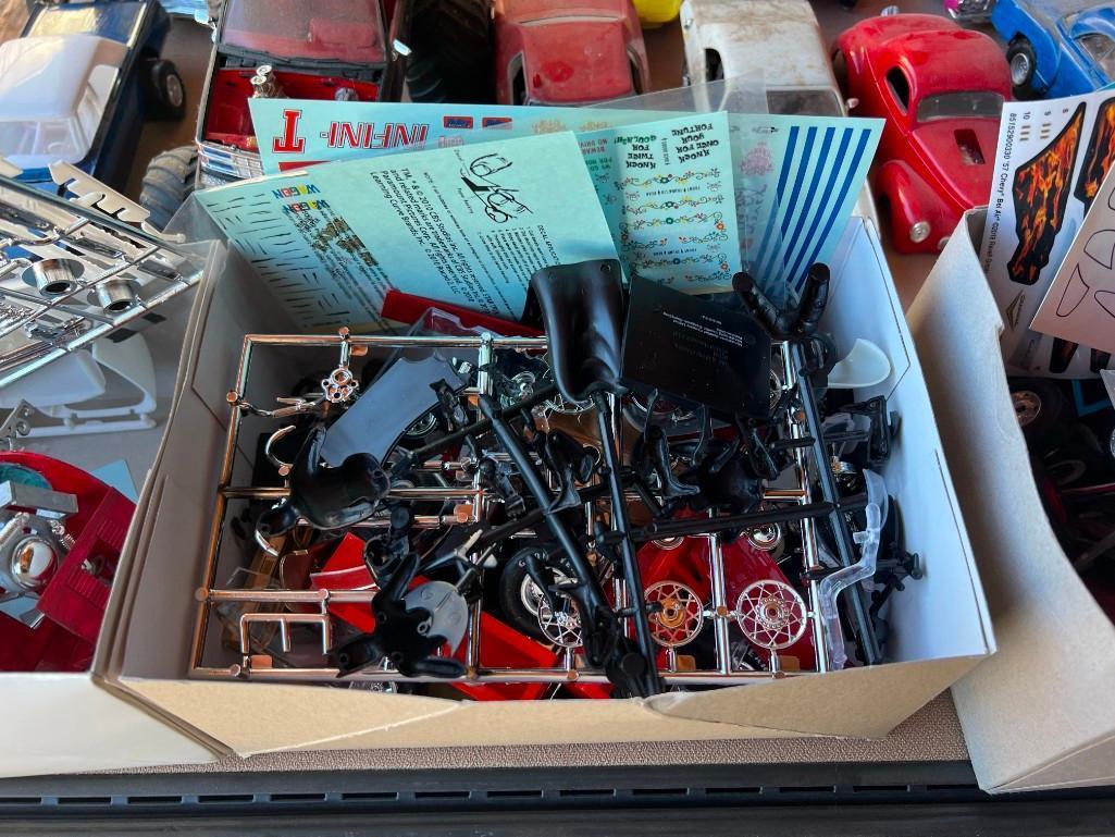 Lot of Vintage built Models Cars sold as large lot with loose pieces- Great for a man Cave