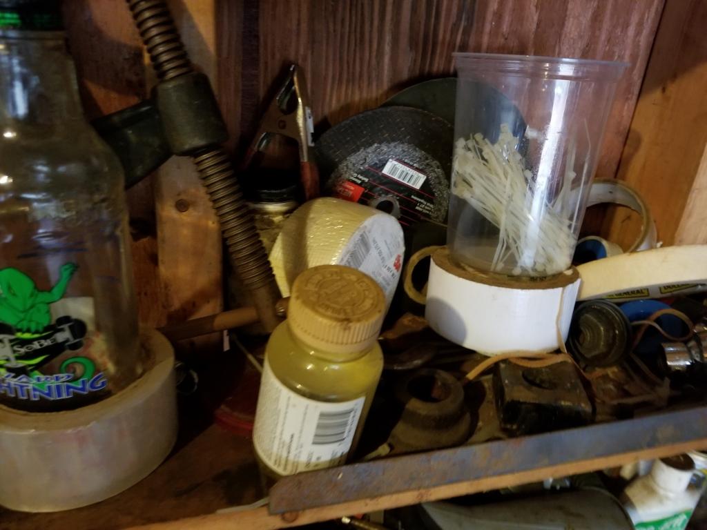 Contents of bottom shelf, Paint Sprayers, Light