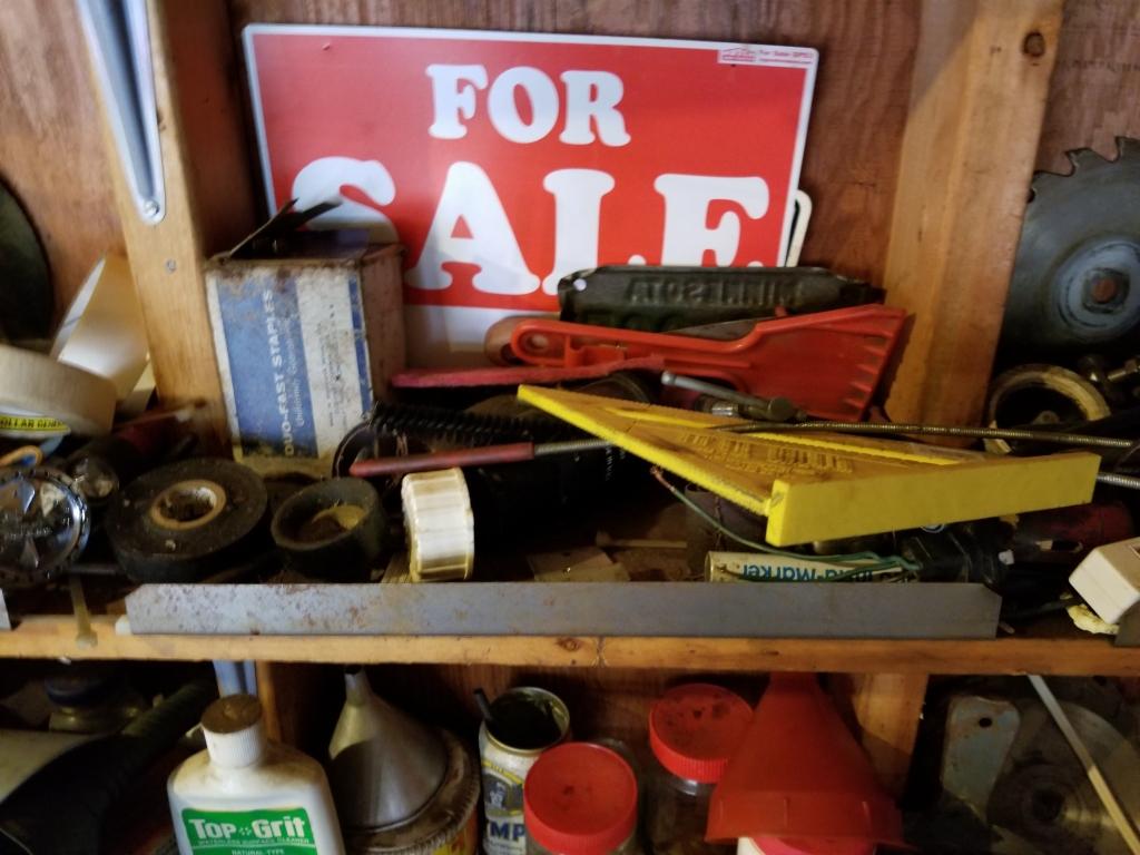 Contents of bottom shelf, Paint Sprayers, Light