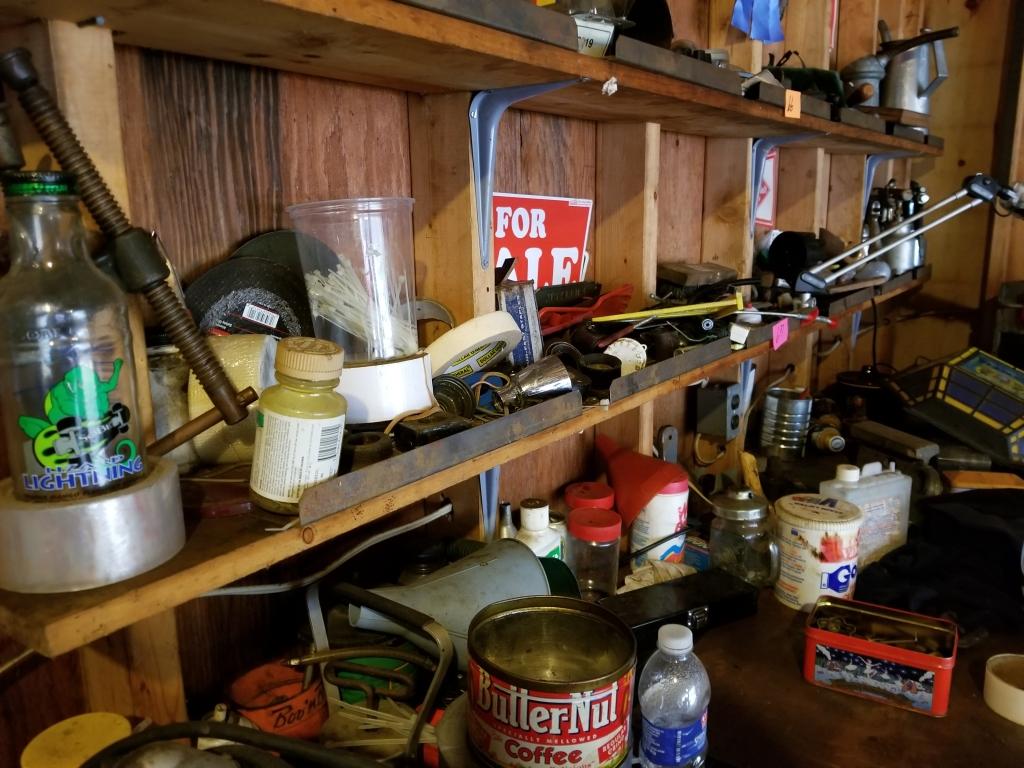 Contents of bottom shelf, Paint Sprayers, Light