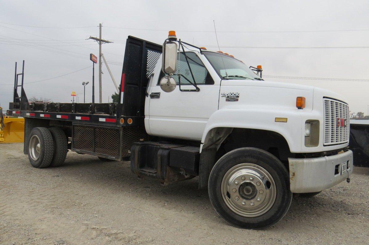 1993 GMC Model Top Kick 1-Axle Flatbed Truck, VIN# 1GDJ7H1JXNJ525716, Caterpillar 3126 Turbo Diesel 