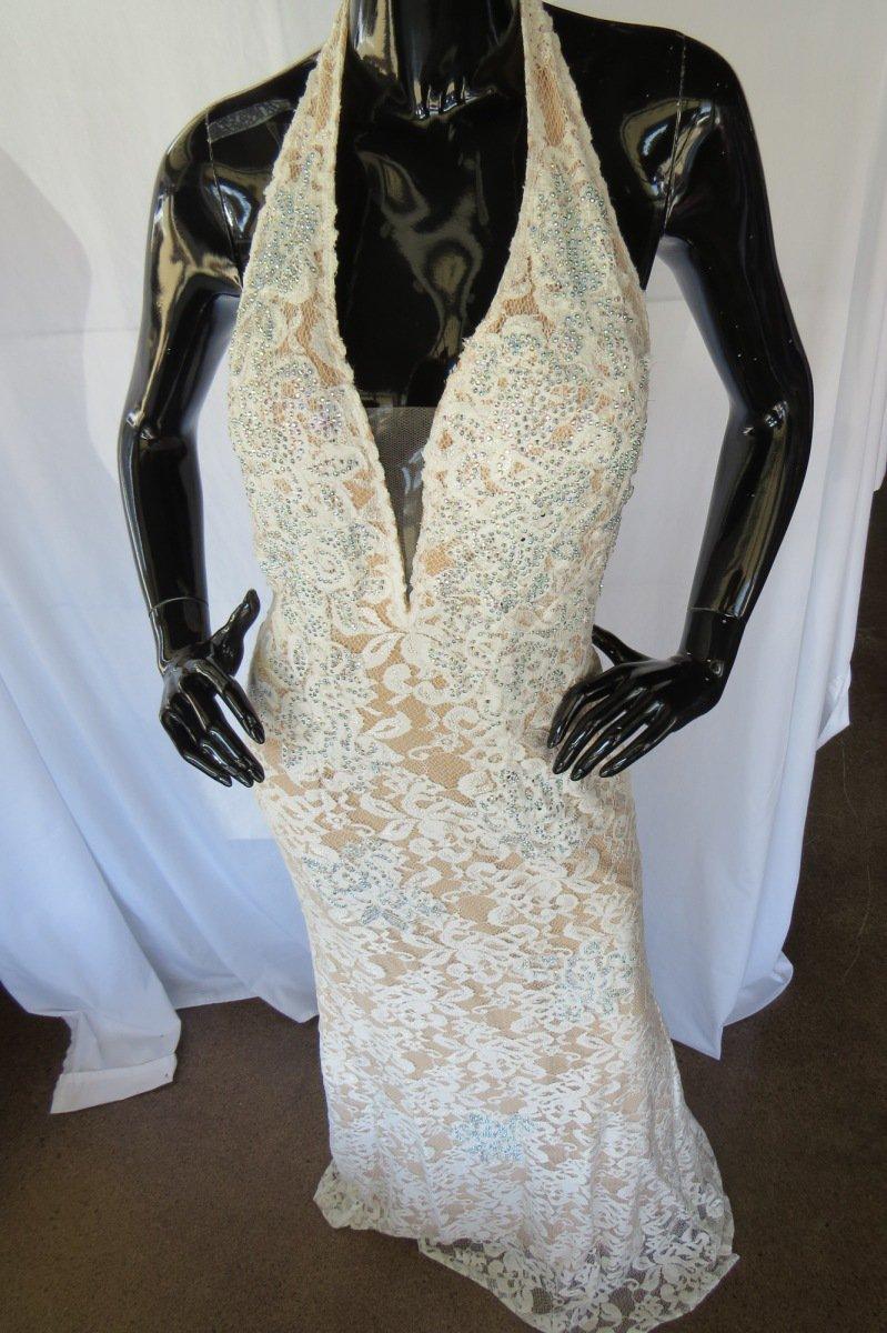 Jovani Lace & Beaded Prom Dress, White/Nude, Size 4, $598 Retail Price, wit