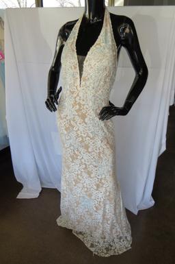 Jovani Lace & Beaded Prom Dress, White/Nude, Size 4, $598 Retail Price, wit