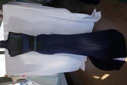 Sherri Hill Beaded Evening Gown, Navy, Size 6, $550 Retail Cost, Plastic Dr